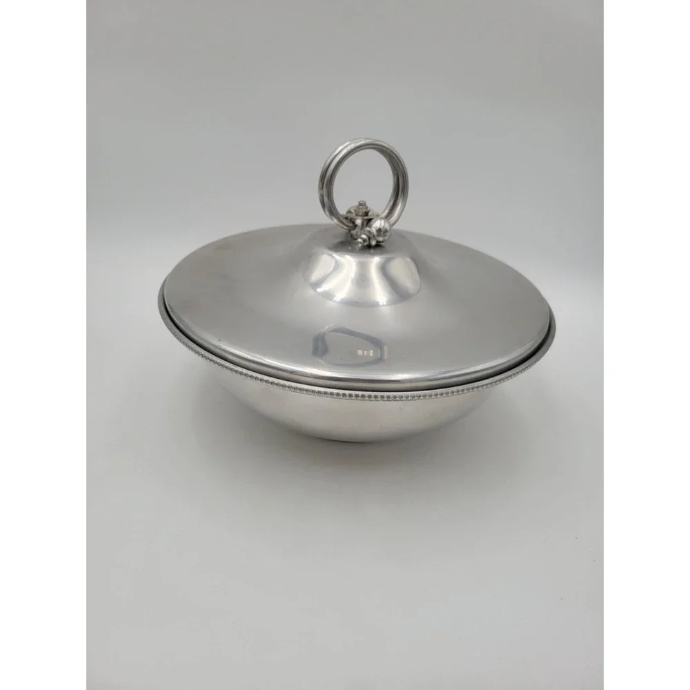 Vtg BW Buenilum Hammered Aluminum Round Serving Bowl With Glass bake Insert‎ MCM